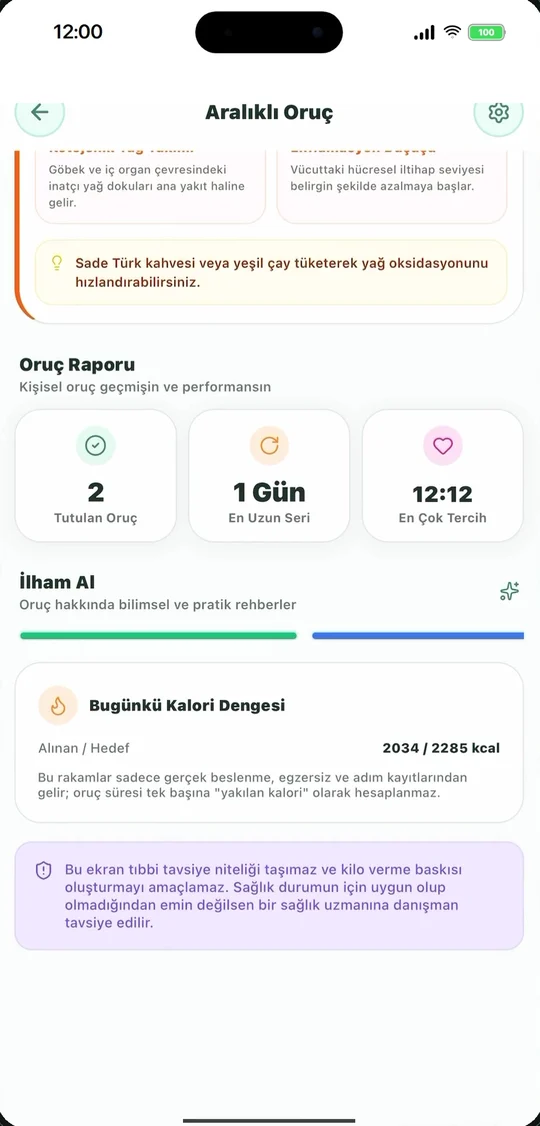 Aralıklı oruç ekranı